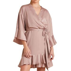 Birdy Grey Mauve Kenny Ruffle Satin Robe Size XS/S